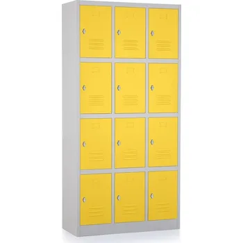 Šatní skříň Kovová šatní skříňka - 12 boxů, 90 x 40 x 185 cm, otočný zámek, žlutá - ral 1023