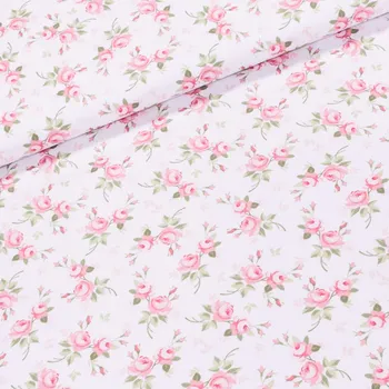 Bavlněné plátno ABBIE 302, růžové růžičky na bílé, š.140cm (látka v metráži)