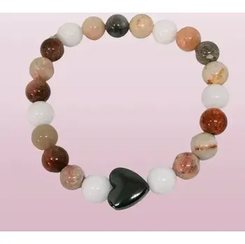 Náramek Zkamenělé dřevo náramek kombinace s hematitem