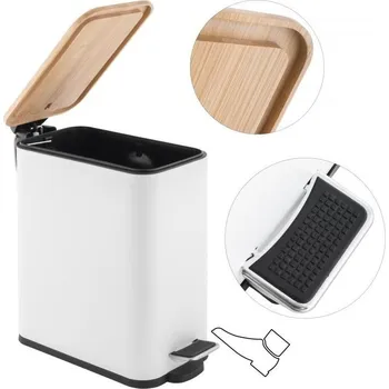 Odpadkový koš Odpadkový koš do koupelny TOBY s bambusovým krytem 5l - bílý