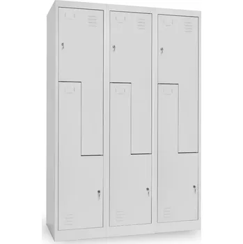 Šatní skříň Kovová šatní skříňka Z, 3 oddíly, 120 x 50 x 180 cm, cylindrický zámek, světle šedá - ral 7035