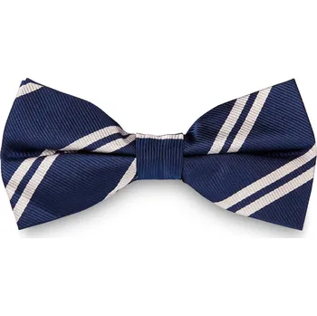 Navy hedvábný motýlek s dvojitým proužkem stříbrné barvy - Trendhim