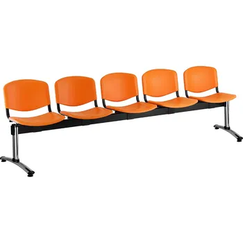 Plastová lavice ISO, 5-sedák - chromované nohy, oranžová