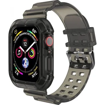 Pouzdro na mobilní telefon Odolné pouzdro s transparentním řemínkem pro Apple Watch 45mm / 44mm / 42mm - šedé