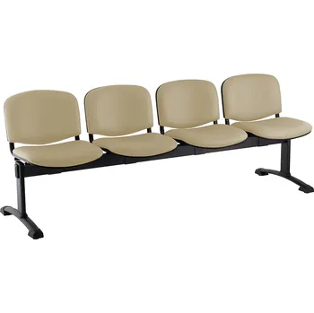 Kožená lavice ISO, 4-sedák - černé nohy, béžová