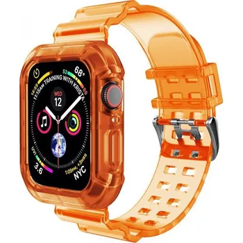 Pouzdro na mobilní telefon Odolné pouzdro s transparentním řemínkem pro Apple Watch 45mm / 44mm / 42mm - neonově oranžové