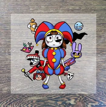 Samolepící dekorace Nažehlovací obrázky - The Amazing Digital Circus Varianta: MXT35 - Pomni s ostatními, Rozměr: 5-8 cm