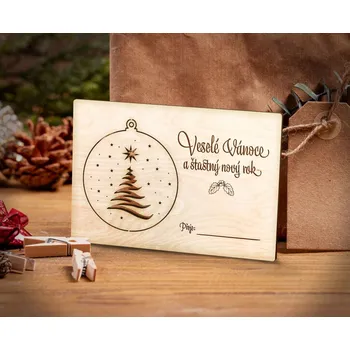 Vánoční dekorace Dřevia Dřevěné Vánoční přání s vylamovací ozdobou - Stromeček