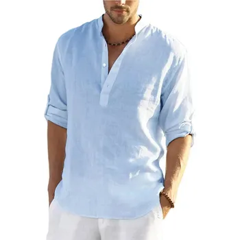 Pánská košile Pánská lněná košile více barev Barva: Modrá, Velikost: 2XL