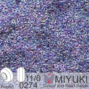 Korálek Korálky Miyuki Round 11/0. Barva 0274 Amethyst Lined Crystal AB. Balení 5g.
