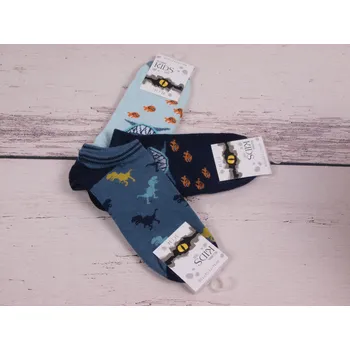 CNB BERLIN SADA 3 PÁRY Ponožky DE 56104 nízké kotníkové modré dino tm. modré a sv. modré se žralokem 3 ks velikosti ponožek: 20-22 ( EUR vel. 31-34)