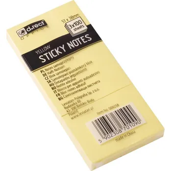 Blok d.rect - bloček samolepicí 38 x 51 mm, žlutý 3 x 100 lístků