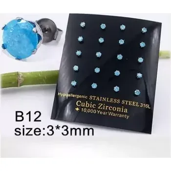 Náušnice Náušnice chirurgická ocel 3mm modrý zircon 9815 1ks