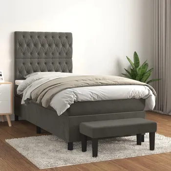 Postel vidaXL Box spring postel s matrací 90x190 cm samet [3137996] Barva: Tmavě šedá