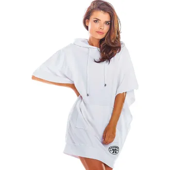 Dámské šaty Bavlněné volné šaty s kapucí M215 Barva: Bílá, Velikost: ONE SIZE