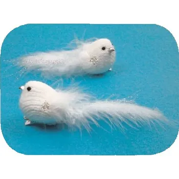 Ptáček bílý na klipu 2 ks, 10 cm