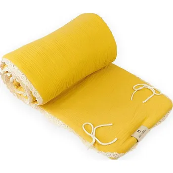 Příslušenství pro dětskou postel a kolébku Maceshka Mušelínový mantinel Nature s ozdobným okrajem, mimosa-krajka