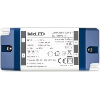 Transformátor Nábytkový LED napájecí zdroj McLED 24VDC 12W 0,5A ML-732.070.11.1