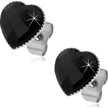 Náušnice Náušnice z oceli 316L - černé broušené srdíčko, puzetky