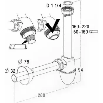 Sifon Dřezový sifon s dlouhým hrdlem Nicoll C2923, 32mm