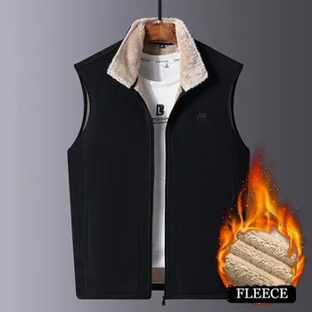 Pánský zimní kabát Zimná pánska vesta army štýl s kožušinovou podšívkou Barva: Černá, Velikost: 5XL