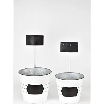 Květináč Plechový květináč s popisovací cedulkou, sada 2 ks