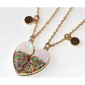 Souprava šperků 2ks Řetízky párové Fashion Jewerly - Srdce s barevnými třpytkami, Nejlepší přátelé, Best Friends 3608