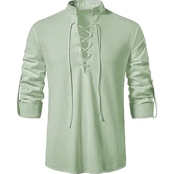 Pánská košile Pánská lněná košile s vázáním u výstřihu Barva: Světle zelená, Velikost: XL