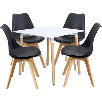 Jídelní set Jídelní SET stůl FARUK 80 x 80 cm + 4 židle TALES, bílá/černá + vyzvednutí ZDARMA