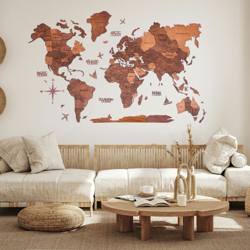 Enjoy the Wood 3D nástěnná dřevěná mapa World Map Oak Prime 3XL