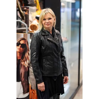 Dámská bunda Černý kožený křivák GWROZY, velké velikosti Velikost 52