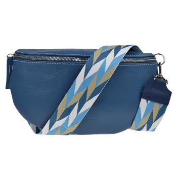 Kabelka NovaKabelka.cz Kožená italská crossbody kabelka Reni Grande Blu s přídavným popruhem V