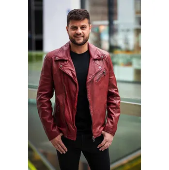 Pánská casual bunda Pánský červený kožený křivák GMThalas Velikost XXXL