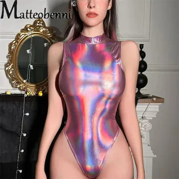 Dámské erotické body Lesklé erotické body bez rukávů Velikost: L, Barva (Varianta): Pink Only Bodysuit