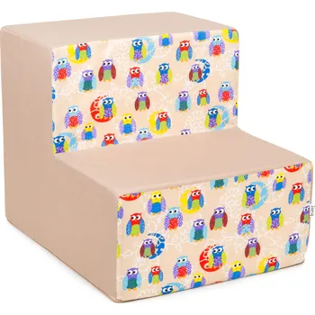 Schody a rampa pro psa Iridog Potah na schody STEPPIE no.3 béžový se sovičkami v40 x š40 x d50 cm