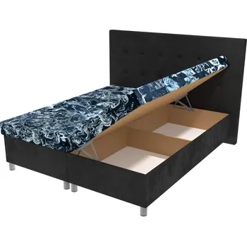 Postel Manželská postel Zodiac na nohách s čelem s knoflíky a úložným prostorem - 180 x 200 cm, Bez navýšení, Molitanová 12 cm