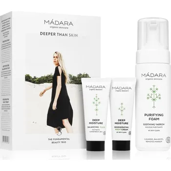 Mádara Deeper Than Skin Mádara DEEP MOISTURE Regenerating Night Cream 25 ml regenerační noční krém 25 ml + Mádara DEEP MOISTURE Balancing Fluid 25 ml pleťový fluid 25 ml + čisticí pěna 150 ml