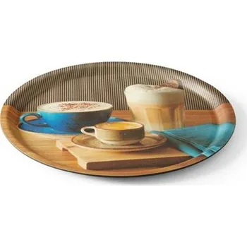 Servírovací podnos, protiskluzový, kulatý, s potiskem, HENDI, tasty coffee, ø380x(v)15mm 507971H