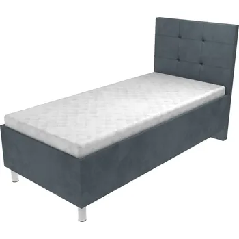 Postel Čalouněná postel Aura s čelem s vtahy, lamelovým roštem a úložným prostorem - Šedá, 80 x 200 cm, +10 cm úložný prostor, Bez matrace