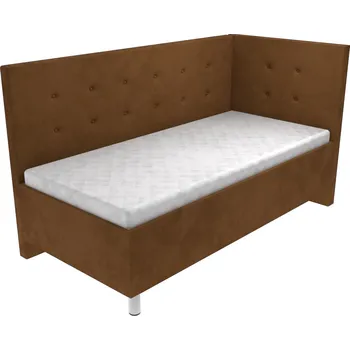 Postel Čalouněná postel Marina s čelem s knoflíky, lamelovým roštem a úložným prostorem - Hnědá, 80 x 200 cm, Bez navýšení, Bez matrace