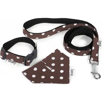 Obojek pro psa Iridog Set obojek & vodítko & šáteček černohnědý s puntíky