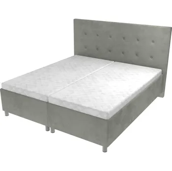 Postel Manželská postel Olivia na nohách s čelem s knoflíky, lamelovým roštem a úložným prostorem - Světle šedá, 180 x 200 cm, Bez navýšení, Bez matrace