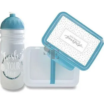 Láhev Set zdravá lahev 0,7l krytka, zátka a zdravý box FRESH ŠEDOMODRÁ