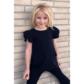 Těhotenská móda Krásná mamka Dívčí rostoucí tričko / tunika / šaty s volánky BIOBAVLNA + modal black Velikost: 1-2 roky