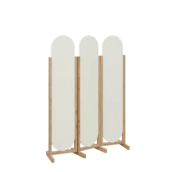 Paraván ATMOSFERE ROUND 319, dřevěný 3-dílný paraván, mobilní, výška 1900 mm, rám dub chalet 35252, výplň W980 bílá hladká