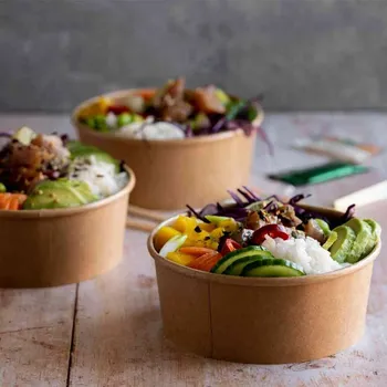 Jednorázové nádobí Gastro obaly EKO papírová miska na salát kraft/hnědá 750ml i s rPET víkem (min. počet 300+300ks)