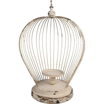 Svícen Béžová antik kovová lucerna ve tvaru klece Brocante - 31*24*45 cm