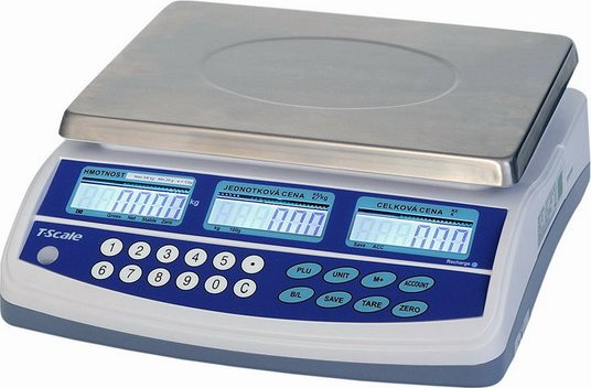 Obchodní váha s výpočtem ceny TSCALE QTP, 6/15 kg, dílek 2/5 g, 300 × 230 mm (Kompaktní obchodní váha se dvěma displeji a akumulátorem, ověřená (cejchovaná) pro obchodní vážení)