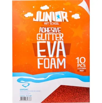 Dekorační pěna A4 EVA 10 ks červená samolepicí glitter 2,0 mm