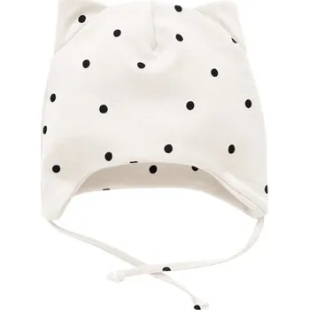 Kojenecká čepice PINOKIO Čepička zavazovací Tres Bien puntíky KRÉMOVÁ - 62